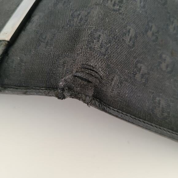 GUCCI GG Logo Plate Canvas Leather Card Bil Wallet Medium Monogram Bifold Black - Picture 11 of 14